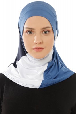 Esin - Indigo & White & Navy Blue One-Piece Hijab