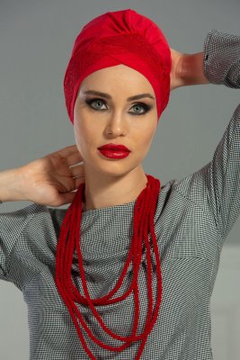 Molly - Red Lace Cotton Turban
