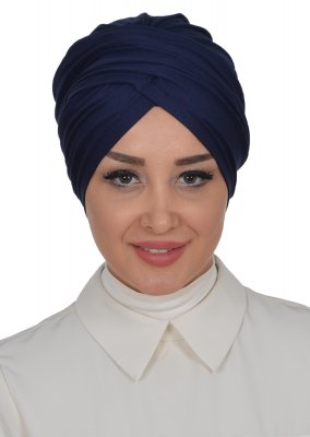 Fiona - Navy Blue Cotton Turban - Ayse Turban
