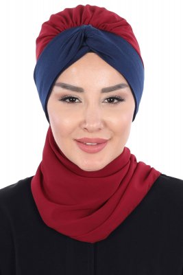 Gill - Bordeaux & Navy Blue Chiffon Turban