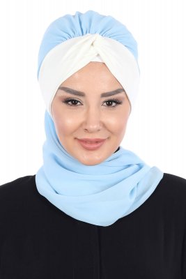 Gill - Light Blue & Creme Chiffon Turban