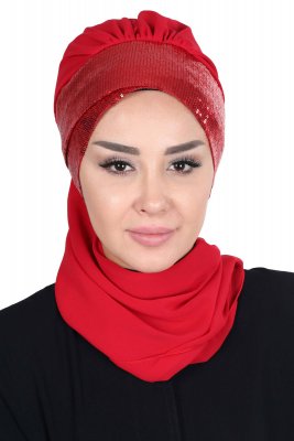Olga - Red & Red Chiffon Turban