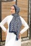 Navy Blue Patterned Twill Hijab - Sal Evi