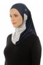 Esin - Navy Blue & Light Grey & Light Blue One-Piece Hijab