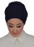 Monica - Navy Blue Cotton Turban - Ayse Turban