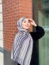 Dalal - Navy Blue & Creme Patterned Crepe Hijab