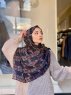 Elyas - Navy Blue Patterned Cotton Hijab - Mirach