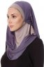 Naz - Purple & Stonegrey Practical One Piece Hijab - Ecardin