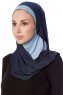 Naz - Navy Blue & Light Blue Practical One Piece Hijab - Ecardin