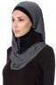 Naz - Dark Grey & Black Practical One Piece Hijab - Ecardin