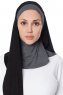 Naz - Black & Dark Grey Practical One Piece Hijab - Ecardin