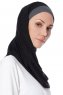 Naz - Black & Dark Grey Practical One Piece Hijab - Ecardin