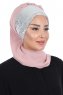 Olga - Dusty Pink & Silver Chiffon Turban