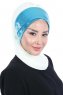 Olga - Offwhite & Blue Chiffon Turban