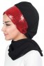 Olga - Black & Red Chiffon Turban