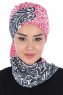 Regina - Navy Blue & Fuchsia Chiffon Turban