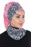 Regina - Navy Blue & Fuchsia Chiffon Turban