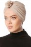 Shereen - Beige Crepe Chiffon Turban - Sehr-i Sal