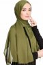 Sinem Khaki Chiffon Hijab Sjal Med Fransar 4A1419d