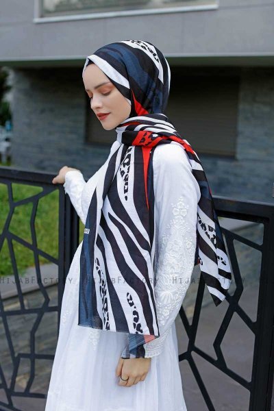 Emel - Navy Blue & Red Patterned Hijab - Sal Evi