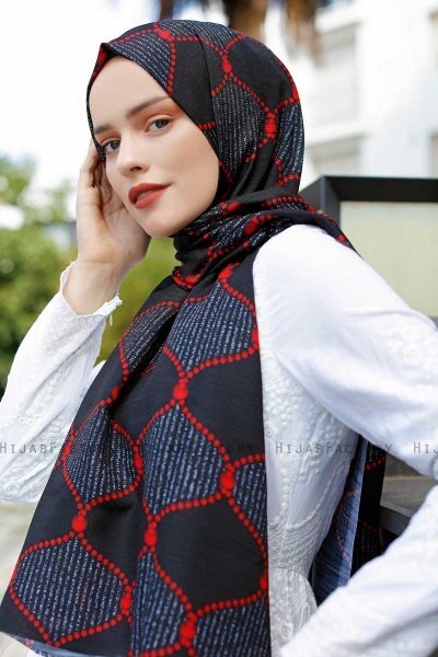 Tutku - Red & Black Patterned Hijab - Sal Evi