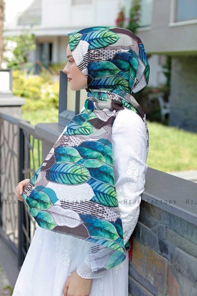 Kader - Green Patterned Hijab - Sal Evi