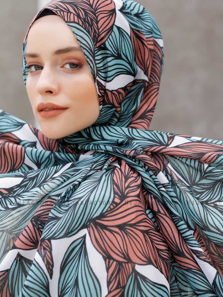 Seyyal - Green & Pink Patterned Hijab - Sal Evi