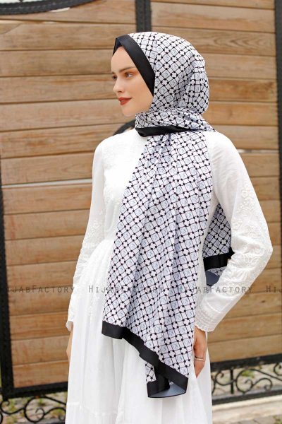 Grey Patterned Twill Hijab - Sal Evi