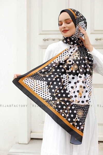 Gold Patterned Twill Hijab - Sal Evi