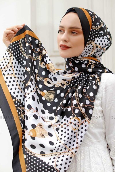 Gold Patterned Twill Hijab - Sal Evi