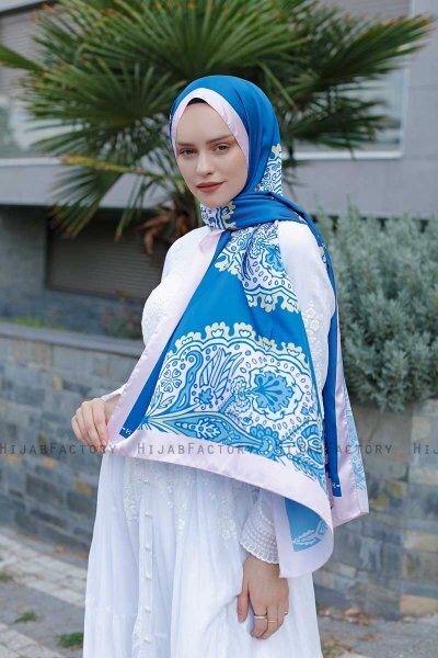 Blue Dream Patterned Twill Hijab - Sal Evi