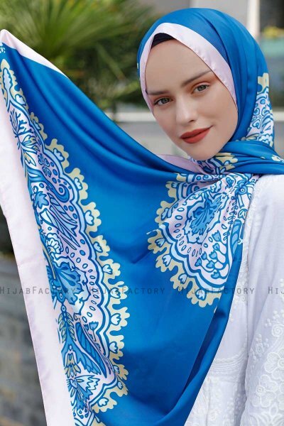 Blue Dream Patterned Twill Hijab - Sal Evi