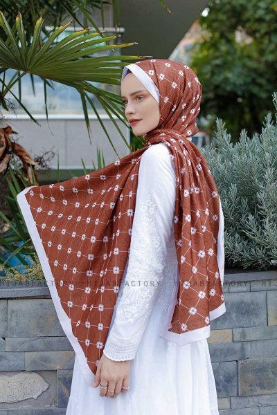 Cinnamon Patterned Twill Hijab - Sal Evi