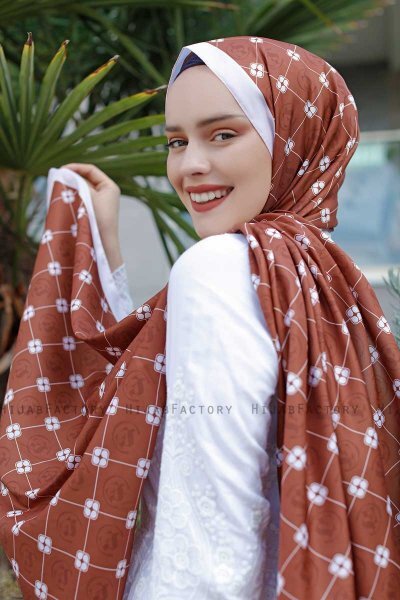 Cinnamon Patterned Twill Hijab - Sal Evi