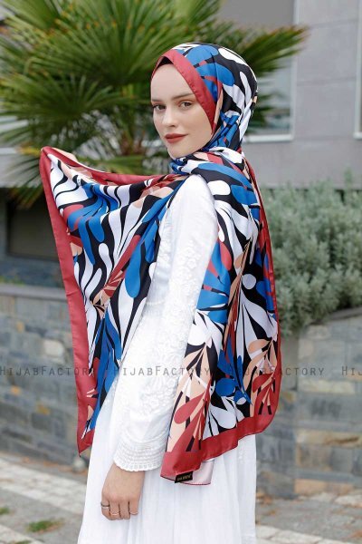 Blue Patterned Twill Hijab - Sal Evi