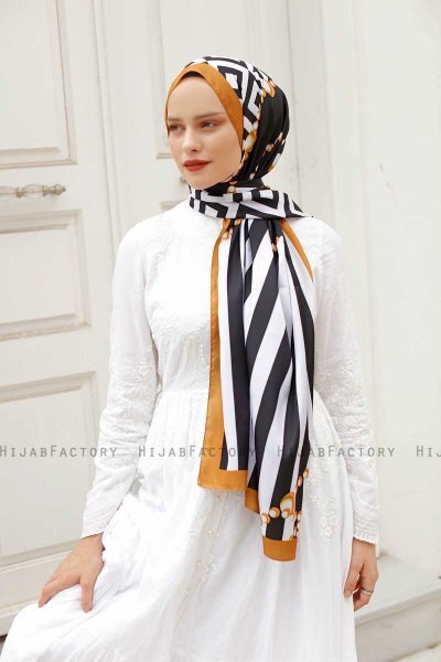 Yellow Pearl Patterned Twill Hijab - Sal Evi