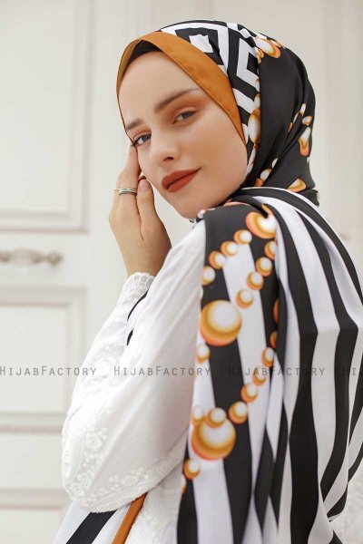 Yellow Pearl Patterned Twill Hijab - Sal Evi