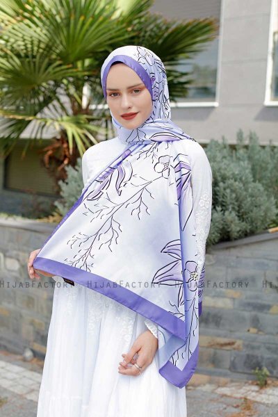 Purple Patterned Twill Hijab - Sal Evi