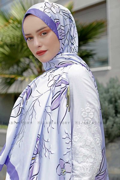 Purple Patterned Twill Hijab - Sal Evi