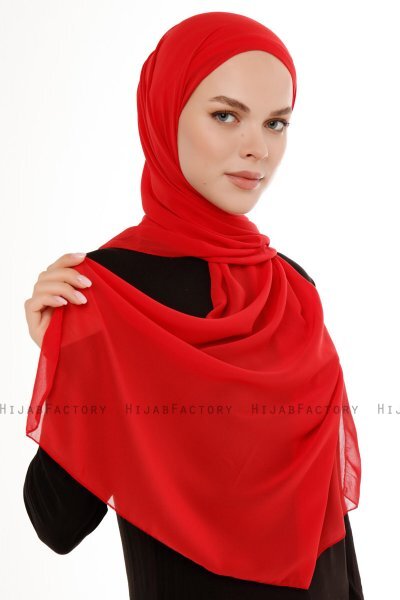 Derya - Red Practical Chiffon Hijab