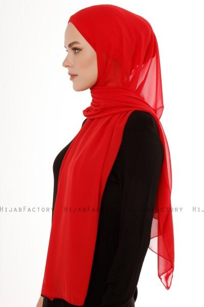 Derya - Red Practical Chiffon Hijab