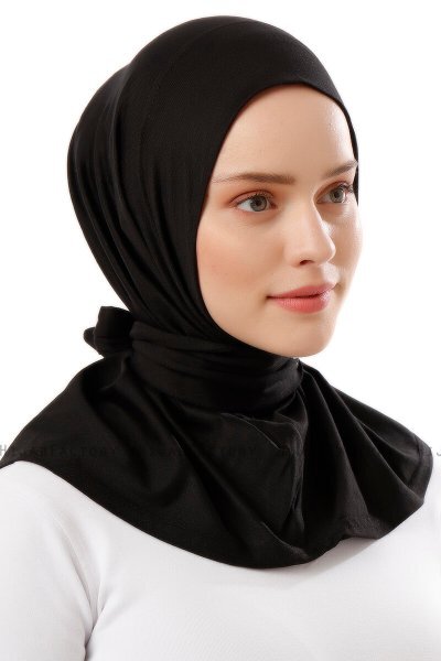 Sportif Plain - Black & Light Grey Practical Viskos Hijab