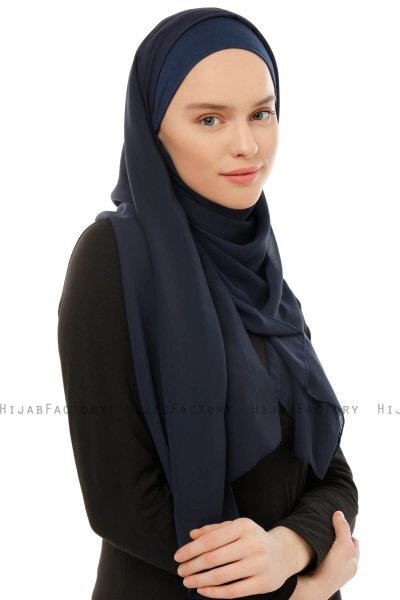 Alara Plain - Navy Blue One Piece Chiffon Hijab