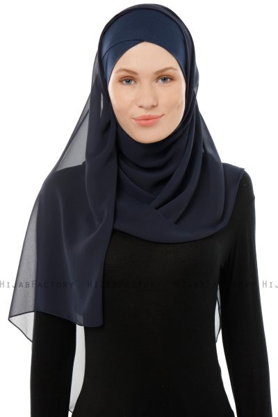 Alara Cross - Navy Blue One Piece Chiffon Hijab