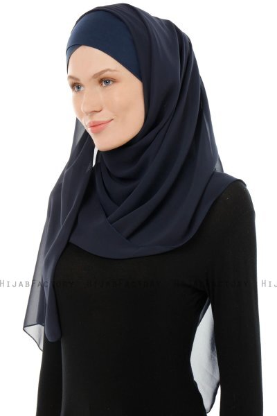 Alara Cross - Navy Blue One Piece Chiffon Hijab