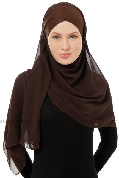 Alara Cross - Brown One Piece Chiffon Hijab