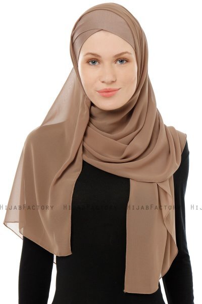 Alara Cross - Dark Taupe One Piece Chiffon Hijab