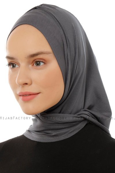 Isra Plain - Dark Grey One-Piece Viskos Hijab