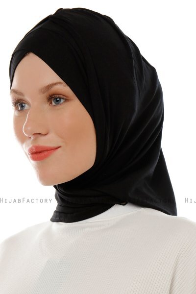 Isra Cross - Black One-Piece Viskos Hijab