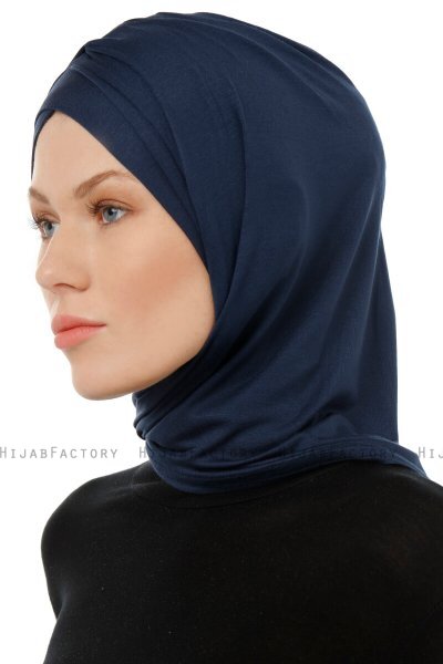 Isra Cross - Navy Blue One-Piece Viskos Hijab